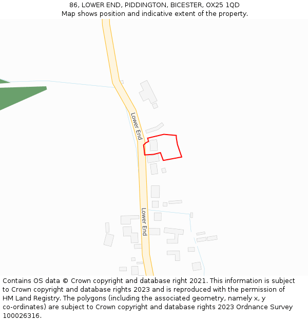 86, LOWER END, PIDDINGTON, BICESTER, OX25 1QD: Location map and indicative extent of plot