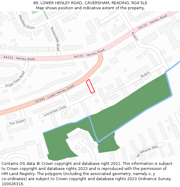 86, LOWER HENLEY ROAD, CAVERSHAM, READING, RG4 5LE: Location map and indicative extent of plot