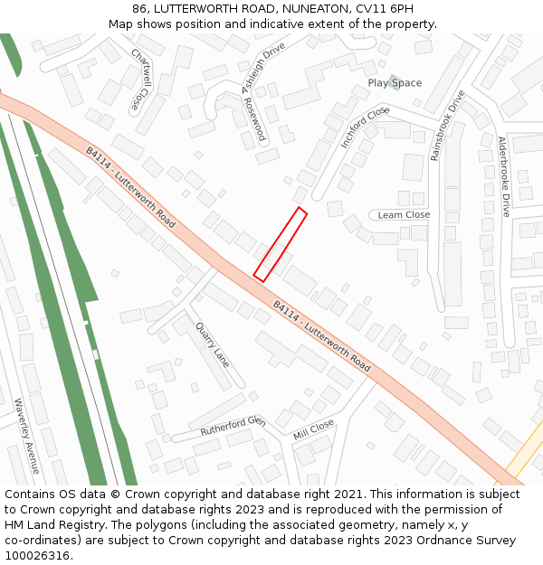 86, LUTTERWORTH ROAD, NUNEATON, CV11 6PH: Location map and indicative extent of plot