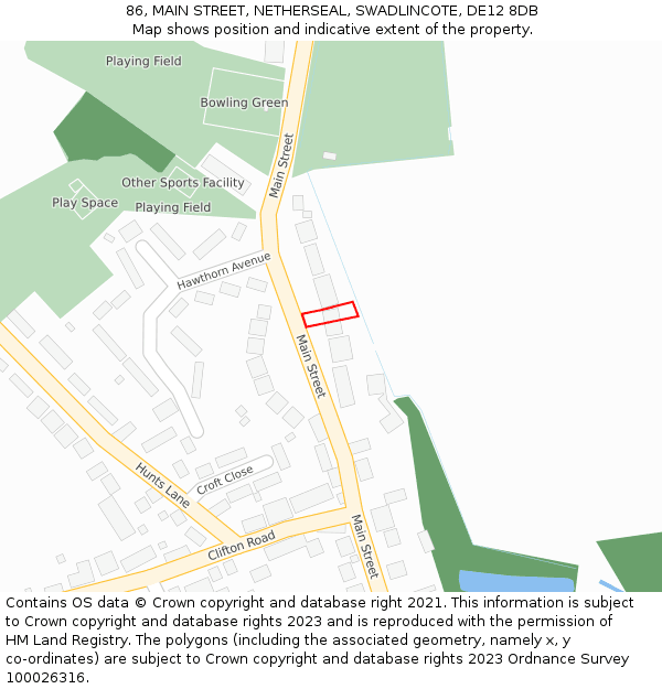 86, MAIN STREET, NETHERSEAL, SWADLINCOTE, DE12 8DB: Location map and indicative extent of plot