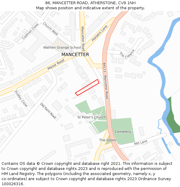 86, MANCETTER ROAD, ATHERSTONE, CV9 1NH: Location map and indicative extent of plot