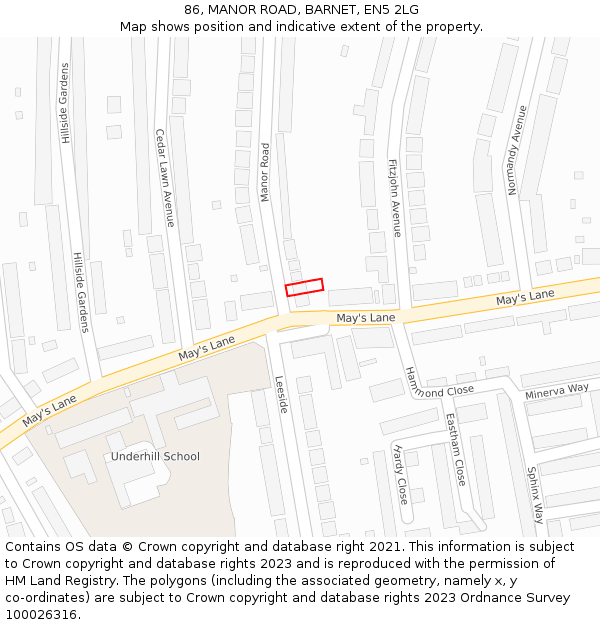 86, MANOR ROAD, BARNET, EN5 2LG: Location map and indicative extent of plot