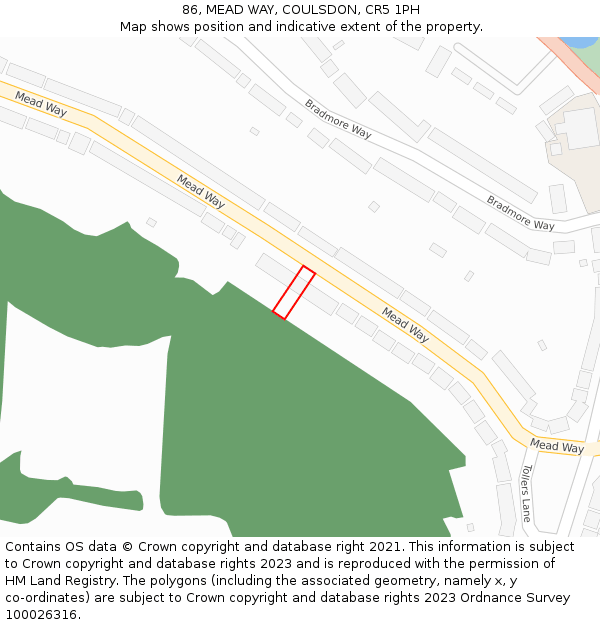 86, MEAD WAY, COULSDON, CR5 1PH: Location map and indicative extent of plot
