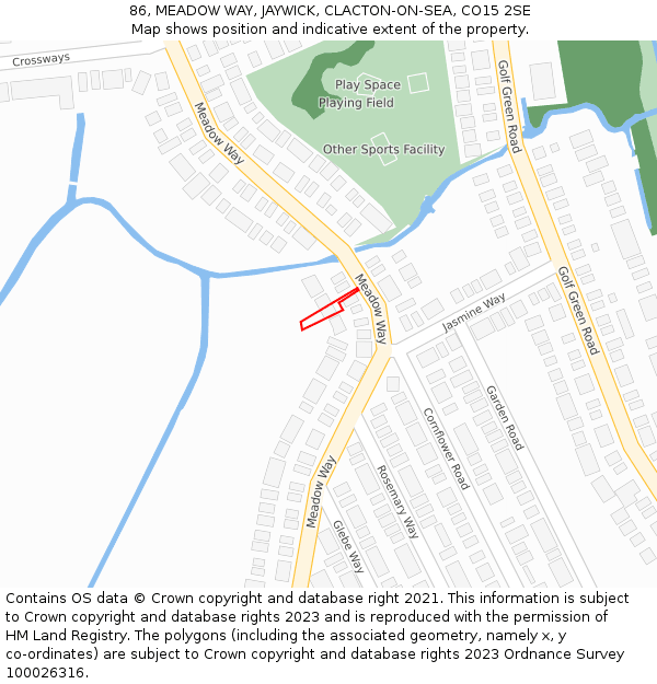 86, MEADOW WAY, JAYWICK, CLACTON-ON-SEA, CO15 2SE: Location map and indicative extent of plot