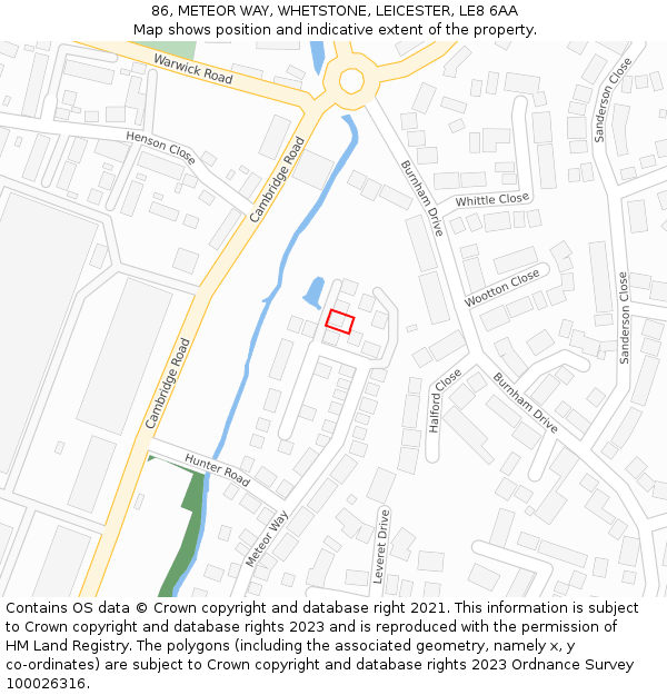 86, METEOR WAY, WHETSTONE, LEICESTER, LE8 6AA: Location map and indicative extent of plot