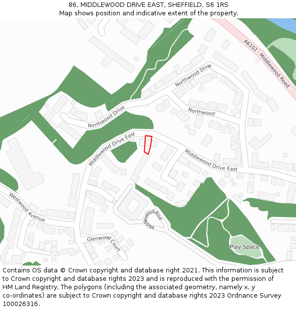 86, MIDDLEWOOD DRIVE EAST, SHEFFIELD, S6 1RS: Location map and indicative extent of plot
