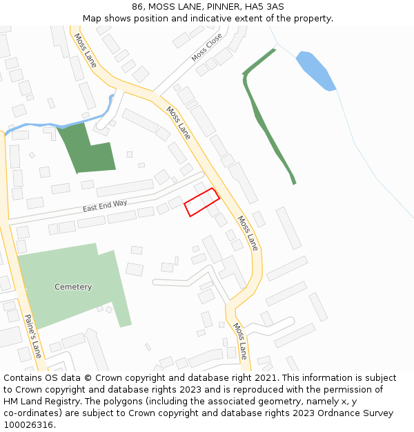 86, MOSS LANE, PINNER, HA5 3AS: Location map and indicative extent of plot