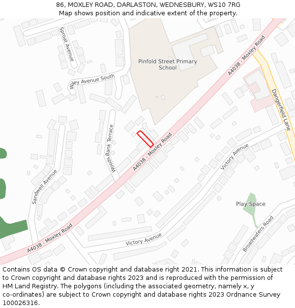 86, MOXLEY ROAD, DARLASTON, WEDNESBURY, WS10 7RG: Location map and indicative extent of plot