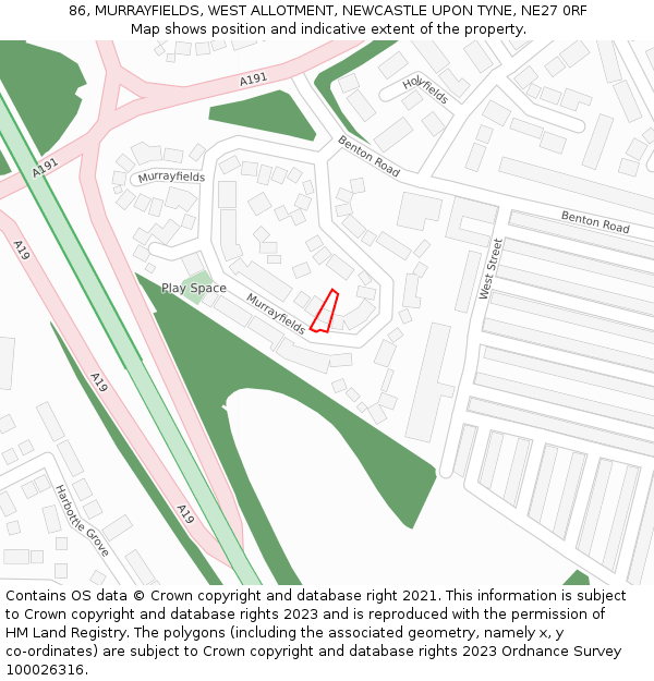 86, MURRAYFIELDS, WEST ALLOTMENT, NEWCASTLE UPON TYNE, NE27 0RF: Location map and indicative extent of plot