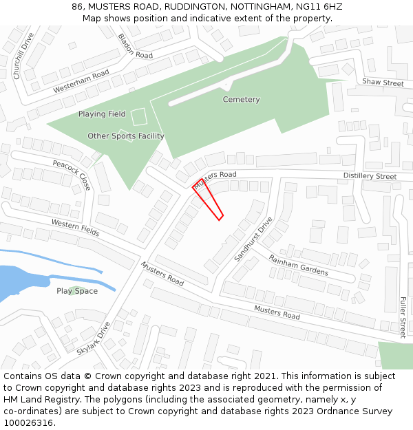 86, MUSTERS ROAD, RUDDINGTON, NOTTINGHAM, NG11 6HZ: Location map and indicative extent of plot