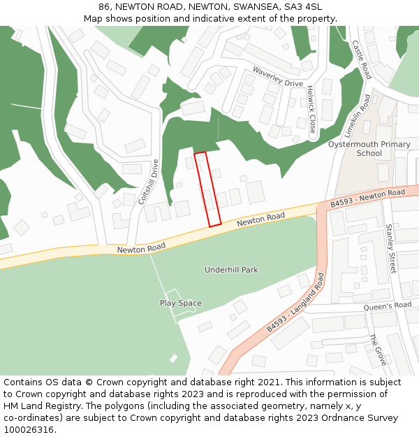 86, NEWTON ROAD, NEWTON, SWANSEA, SA3 4SL: Location map and indicative extent of plot