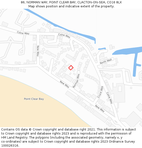 86, NORMAN WAY, POINT CLEAR BAY, CLACTON-ON-SEA, CO16 8LX: Location map and indicative extent of plot