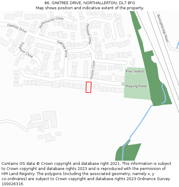 86, OAKTREE DRIVE, NORTHALLERTON, DL7 8FG: Location map and indicative extent of plot