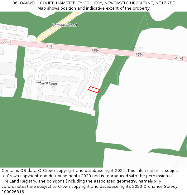 86, OAKWELL COURT, HAMSTERLEY COLLIERY, NEWCASTLE UPON TYNE, NE17 7BE: Location map and indicative extent of plot