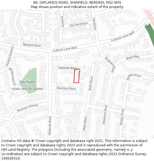 86, OATLANDS ROAD, SHINFIELD, READING, RG2 9DN: Location map and indicative extent of plot