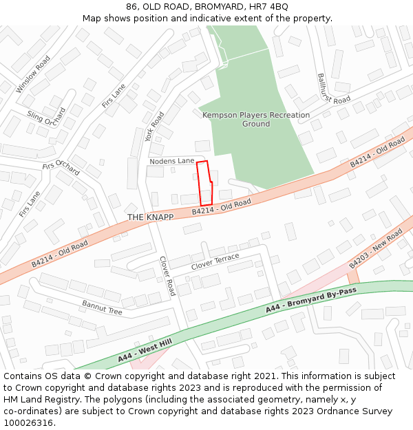 86, OLD ROAD, BROMYARD, HR7 4BQ: Location map and indicative extent of plot