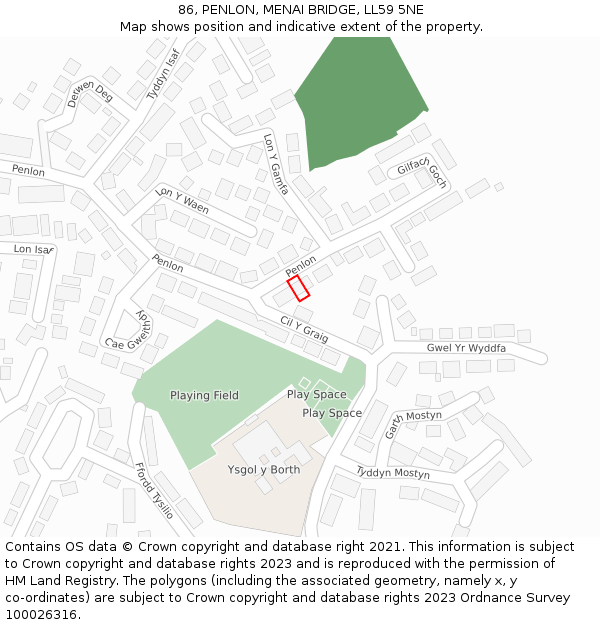 86, PENLON, MENAI BRIDGE, LL59 5NE: Location map and indicative extent of plot