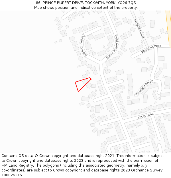 86, PRINCE RUPERT DRIVE, TOCKWITH, YORK, YO26 7QS: Location map and indicative extent of plot