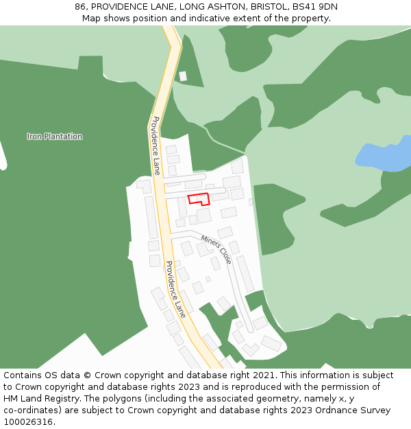 86, PROVIDENCE LANE, LONG ASHTON, BRISTOL, BS41 9DN: Location map and indicative extent of plot