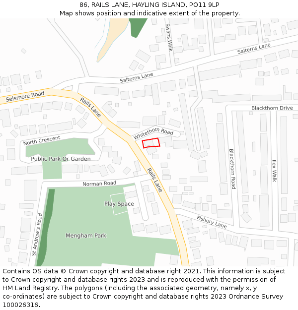 86, RAILS LANE, HAYLING ISLAND, PO11 9LP: Location map and indicative extent of plot