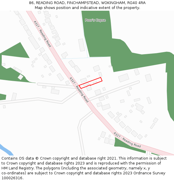 86, READING ROAD, FINCHAMPSTEAD, WOKINGHAM, RG40 4RA: Location map and indicative extent of plot