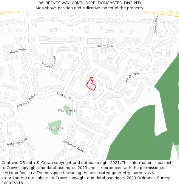 86, REEVES WAY, ARMTHORPE, DONCASTER, DN3 2FD: Location map and indicative extent of plot