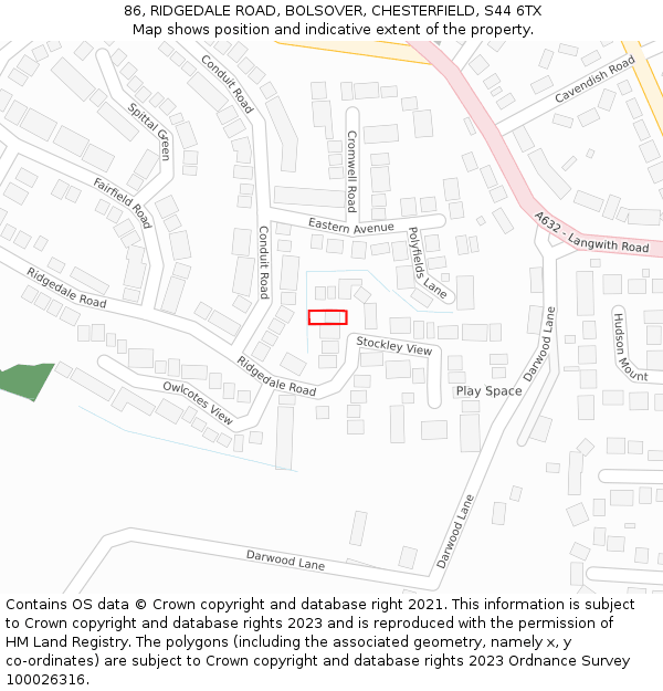 86, RIDGEDALE ROAD, BOLSOVER, CHESTERFIELD, S44 6TX: Location map and indicative extent of plot