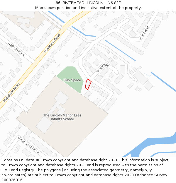 86, RIVERMEAD, LINCOLN, LN6 8FE: Location map and indicative extent of plot