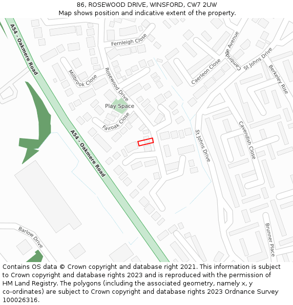 86, ROSEWOOD DRIVE, WINSFORD, CW7 2UW: Location map and indicative extent of plot