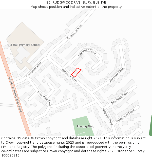 86, RUDGWICK DRIVE, BURY, BL8 1YE: Location map and indicative extent of plot