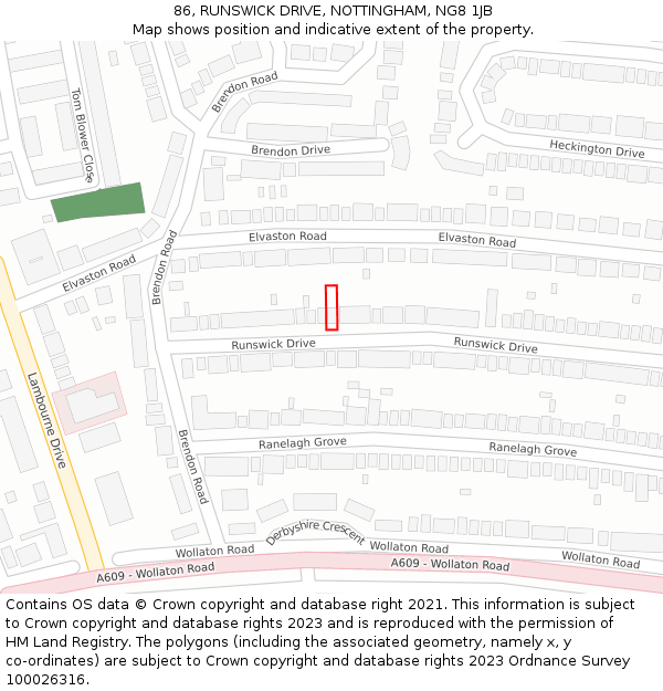 86, RUNSWICK DRIVE, NOTTINGHAM, NG8 1JB: Location map and indicative extent of plot