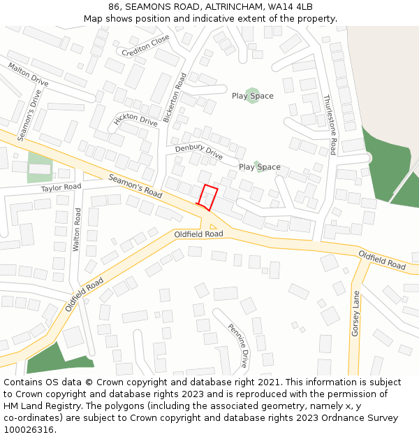 86, SEAMONS ROAD, ALTRINCHAM, WA14 4LB: Location map and indicative extent of plot