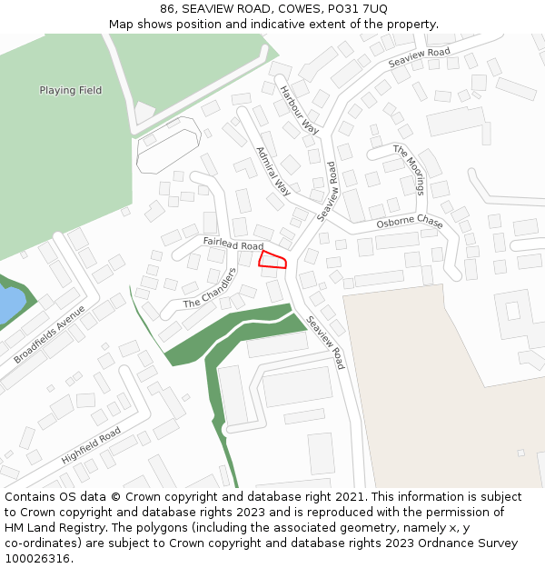 86, SEAVIEW ROAD, COWES, PO31 7UQ: Location map and indicative extent of plot