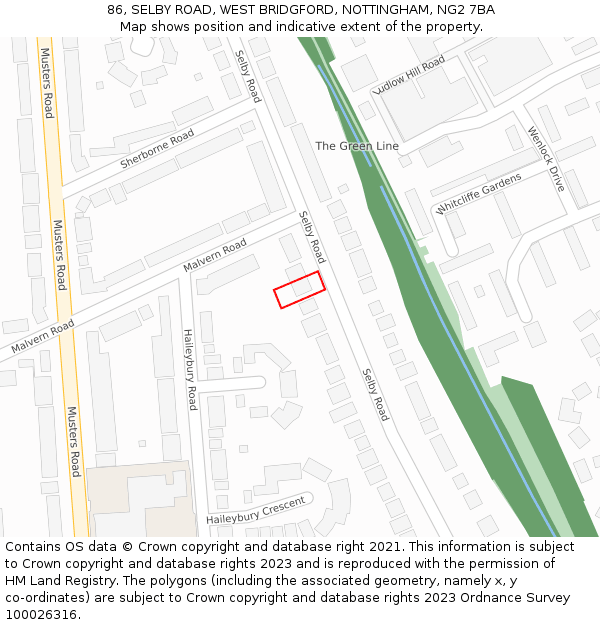 86, SELBY ROAD, WEST BRIDGFORD, NOTTINGHAM, NG2 7BA: Location map and indicative extent of plot