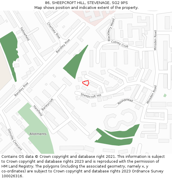 86, SHEEPCROFT HILL, STEVENAGE, SG2 9PS: Location map and indicative extent of plot