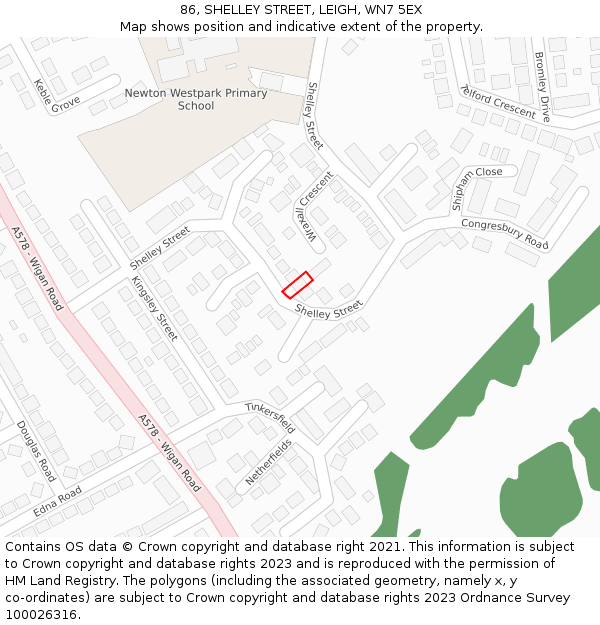 86, SHELLEY STREET, LEIGH, WN7 5EX: Location map and indicative extent of plot