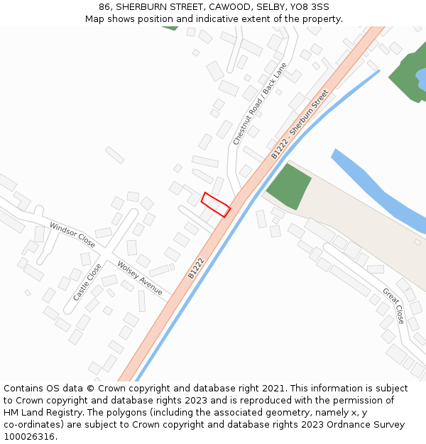 86, SHERBURN STREET, CAWOOD, SELBY, YO8 3SS: Location map and indicative extent of plot