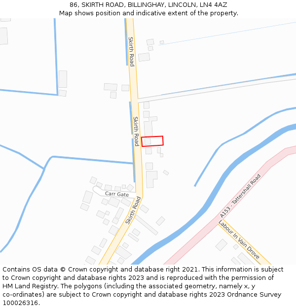 86, SKIRTH ROAD, BILLINGHAY, LINCOLN, LN4 4AZ: Location map and indicative extent of plot