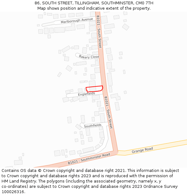 86, SOUTH STREET, TILLINGHAM, SOUTHMINSTER, CM0 7TH: Location map and indicative extent of plot