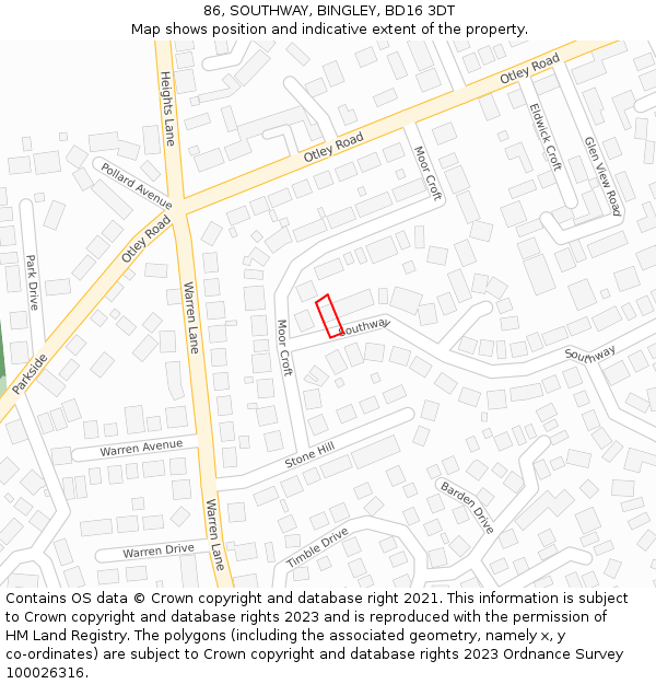 86, SOUTHWAY, BINGLEY, BD16 3DT: Location map and indicative extent of plot