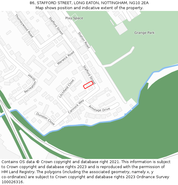 86, STAFFORD STREET, LONG EATON, NOTTINGHAM, NG10 2EA: Location map and indicative extent of plot