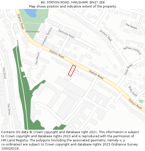 86, STATION ROAD, HAILSHAM, BN27 2EE: Location map and indicative extent of plot