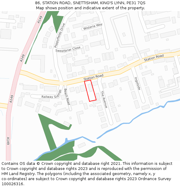 86, STATION ROAD, SNETTISHAM, KING'S LYNN, PE31 7QS: Location map and indicative extent of plot