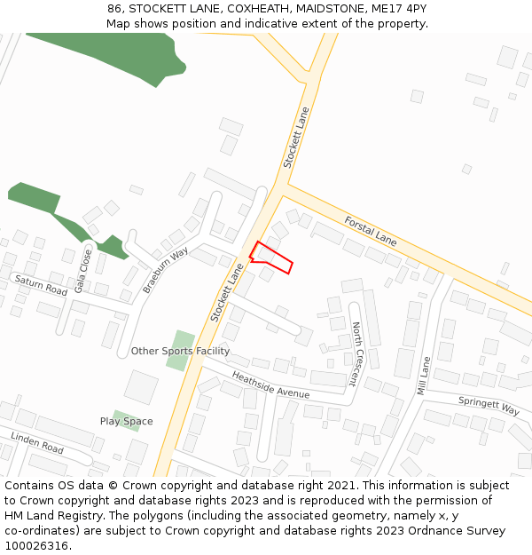 86, STOCKETT LANE, COXHEATH, MAIDSTONE, ME17 4PY: Location map and indicative extent of plot