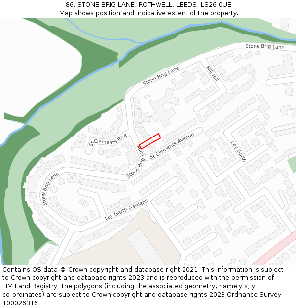 86, STONE BRIG LANE, ROTHWELL, LEEDS, LS26 0UE: Location map and indicative extent of plot