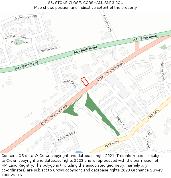 86, STONE CLOSE, CORSHAM, SN13 0QU: Location map and indicative extent of plot