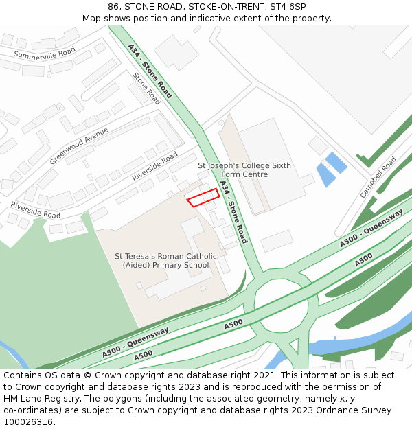 86, STONE ROAD, STOKE-ON-TRENT, ST4 6SP: Location map and indicative extent of plot