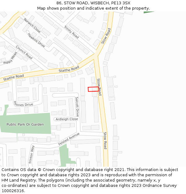 86, STOW ROAD, WISBECH, PE13 3SX: Location map and indicative extent of plot