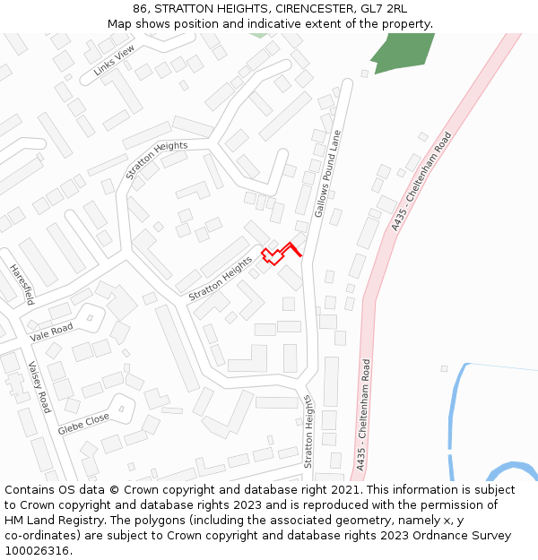 86, STRATTON HEIGHTS, CIRENCESTER, GL7 2RL: Location map and indicative extent of plot