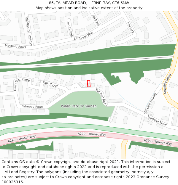 86, TALMEAD ROAD, HERNE BAY, CT6 6NW: Location map and indicative extent of plot